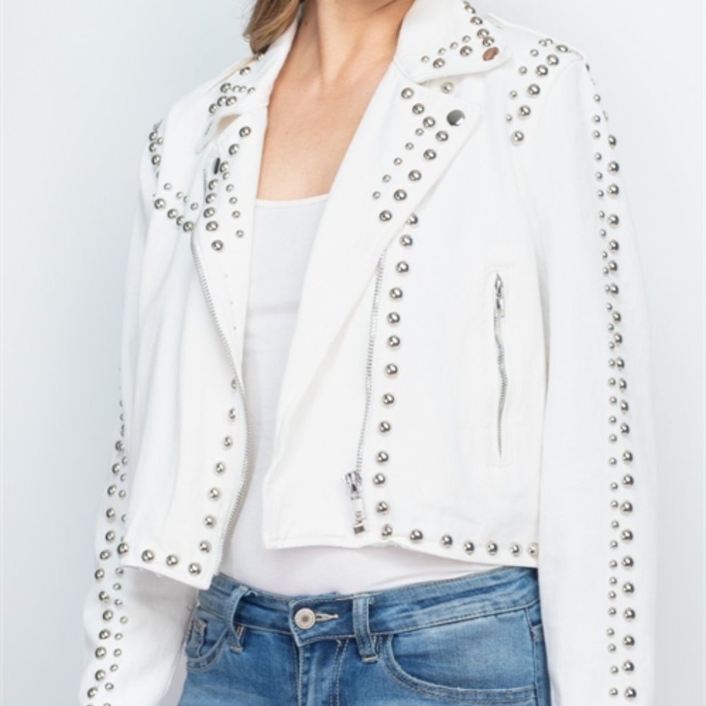 White Denim Studded jacket - Picture 1 of 15